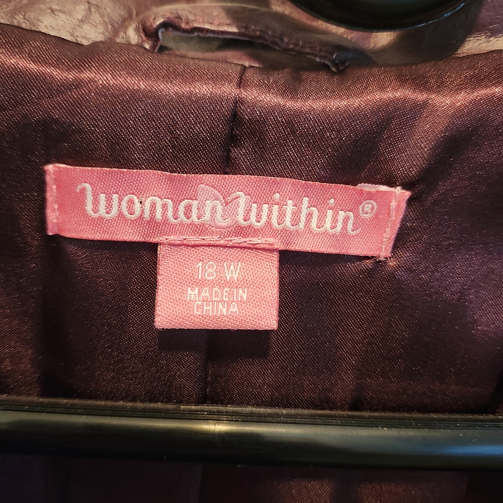 Burgundy Leather Jacket Sz 18 - Picture 3 of 4